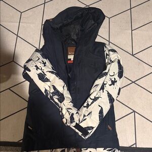 Roxy Navy Ski Jacket with White Floral-Print Sleeves